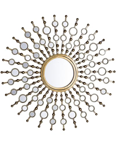 Wandspiegel im Retro Stil rund 70 cm Sonnenmuster Gold Blois von Beliani