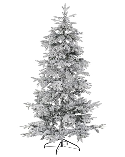 Weihnachtsbaum schneebedeckt grün / weiß 210 cm inkl. Ständer aus Metall Tomichi von Beliani