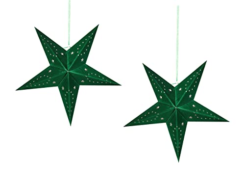 Weihnachtsdekoration Papierstern 2er Set Samt grün LED-Beleuchtung 45 cm Motti von Beliani