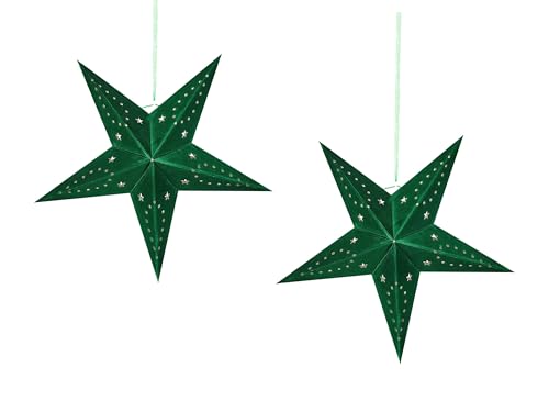 Weihnachtsdekoration Papierstern 2er Set Samt grün LED-Beleuchtung 45 cm Motti Weihnachtsdekoration Papierstern 2er Set Samt grün LED-Beleuchtung 45 cm Motti von Beliani