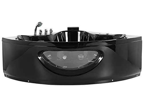 Whirlwanne Eckbadewanne Spa schwarz große Doppelwanne Massage LED 205 cm Tocoa von Beliani