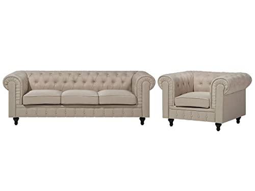 Wohnzimmer Set Sofa Sessel Polsterbezug in Beige Chesterfield Groß von Beliani