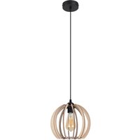 Runde Pendelleuchte Holzschirm Metall E27 Kugel Ø24 cm von Belis