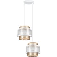 Stoff Pendelleuchte Weiß Gold E27 2-flammig L:33 cm von Belis