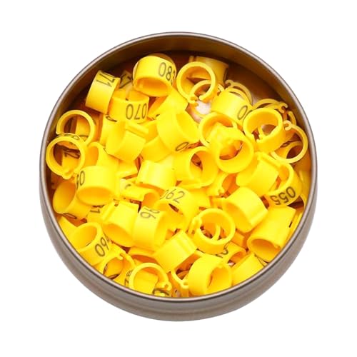 Vogel-Clip-Ring ID 8 mm Kunststoff Digital Markup Papagei Tauben Markierung Training Fußring Nummer 001 bis 100,Gelb,100 Stück von Belivceng