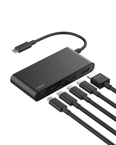 Belkin USB Hub, 5 in 1 USB C Adapter mit HDMI Anschluss, 4K 60Hz, 100W Power Delivery, Schneller Datentransfer mit 10 Gbit/s, USB-C Dockingstation – Kompatibel mit MacBook, iPad Pro, Chromebook usw. von Belkin