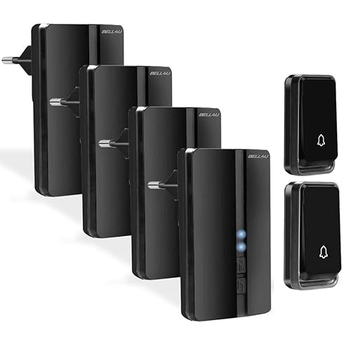 Bell4U Funk Türklingel Set mit 4 Plug-in-Empfängern und 2 Sendern – Kabellos, Batterielos & Wasserdicht – 200m Reichweite – Haustürklingel Außen, 51 Melodien, 4 Lautstärkestufen von Bell4U