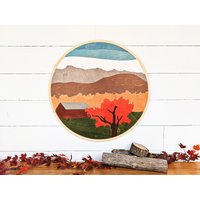 Herbst Bauernhof Szene Holzbild Rustikale Bergwand Dekor, Wohnzimmer Herbst Bauernhof Szene Holzbild Rustikale Bergwand Dekor, Wohnzimmer von BellAndTheWhistle