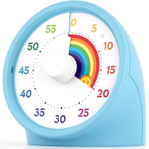 Visueller Timer für Kinder mit Pause-Taste, 60-Minuten-Countdown-Timer mit leisem Betrieb, Schreibtisch-Pomodoro-Timer, Kinder-Zeitmanagement-Werkzeuge mit Regenbogen-Design für Zuhause und Büro, Blau von BellMan