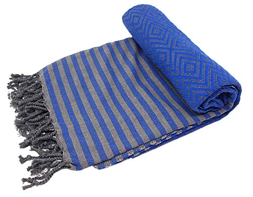 Stefano Ferrante KELIM LUX Hamamtuch Saunatuch Pestemal Fouta Strandtuch Badetuch Handtuch Baumwolle Backpacker 100x180 cm (Royalblau) von Stefano Ferrante