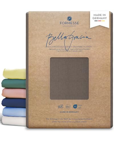 Formesse – Bella Gracia Jersey Spannbettlaken 90x190-100x220cm - bis 25cm Höhe - 97% Baumwoll-Kompaktgarn/Spannbetttuch aus Deutschland/Baumwoll Bettlaken mit Elastan - Farbe Trüffel von Formesse
