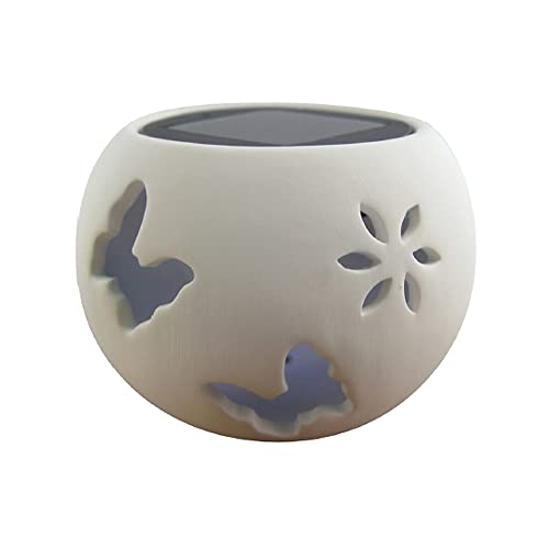 LED-Solar-Windlicht Schmetterling weiß Keramik IP44, D:12,5cm, H: 9,0cm, EIN/Aus-Schalter. Garten, Balkon, Terrasse von Dapo