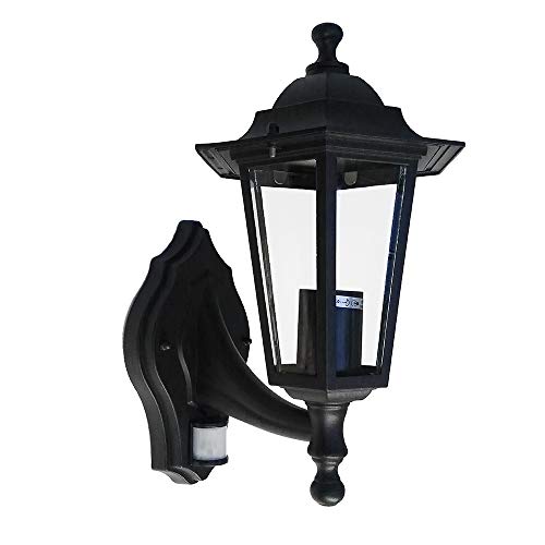 Außen-Garten-Wand-Leuchte-Lampe KINGSTON mit Bewegungsmelder schwarz, Alu-Druckguss, H: 34,5cm, Deckel: 19,5 cm, Halterung: 22x12cm, IP44, Eingangs-Balkon-Terrasse-Leuchte-Lampe von Dapo