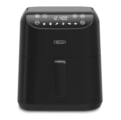 BELLA Digitaler Heißluftfritteuse mit 6 Litern, Antihaft-Korb und Grillrost, 60-Minuten-Timer, Touchscreen mit 6 Kochmodi, Bis zu 200 °C, Kapazität von 2,2 kg, 1500W, Schwarz BELLA Digitaler Heißluftfritteuse mit 6 Litern, Antihaft-Korb und Grillrost, 60-Minuten-Timer, Touchscreen mit 6 Kochmodi, Bis zu 200 °C, Kapazität von 2,2 kg, 1500W, Schwarz von Bella