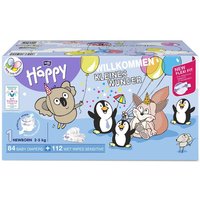 bella baby Happy Windeln Größe 1 Newborn 2-5kg & 112 Feuchttücher Sensitive mit Klickverschluss von Bella