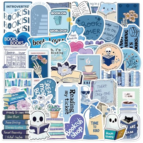 100 Buchsticker für Kindle | Holografische Lese-Sticker mit Glitzer | Wasserdichte Vinyl-Aufkleber für Laptop, E-Reader, Wasserflasche, Journal & Scrapbook (Blau) von BellaBlend