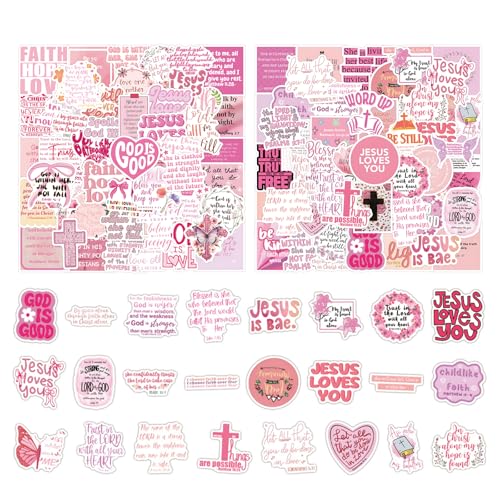 110 Stück Pinke Christliche Aufkleber Inspirierende Bibelverse & Jesus Sticker Wasserdicht für Wasserflaschen, Laptops, Tagebücher Glaubensgeschenke für Frauen & Erwachsene von BellaBlend