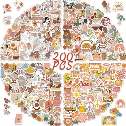 200 Boho Motivationssticker Set, Vintage Aufkleber für Wasserflaschen, Laptops, Tagebücher, Vinyl Sticker für Erwachsene und Kinder von BellaBlend