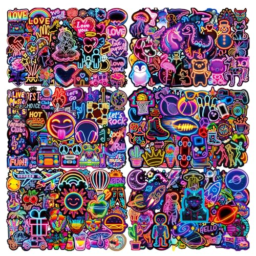 300 Neon-Aufkleber für Wasserflaschen & mehr | Coole Vinyl-Sticker für Laptops, Scrapbooking, Skateboards & mehr | Wasserdichte Sticker für Kinder, Belohnungen & Dekoration von BellaBlend