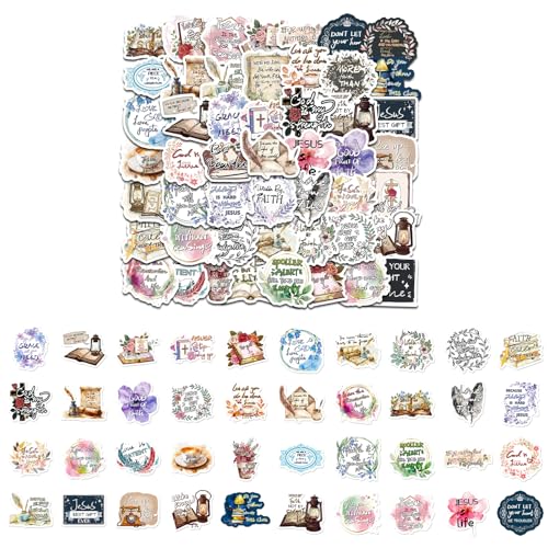 50 Stück Bibelvers-Aufkleber – Inspirierende Jesus-Sticker, wasserfest, farbbeständig – Christliche Aufkleber für Frauen, Männer, Kinder, Wasserflaschen, Tagebücher und mehr – Inklusive Geschenkbox von BellaBlend