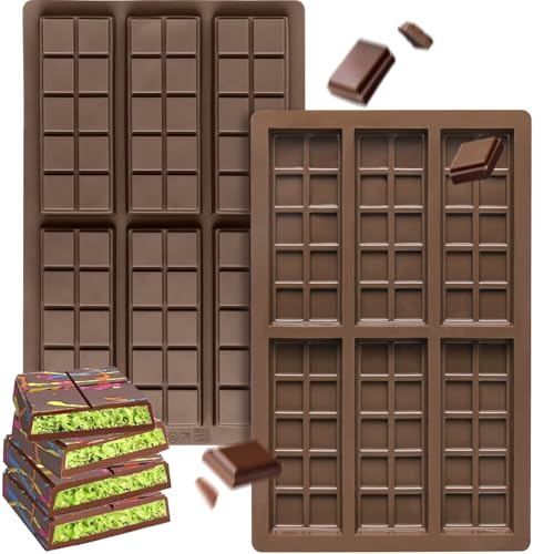 2 Stück Silikon-Schokoladenform, 6 Mulden, tiefe Schokoriegelform, Dubai-Schokoladenform mit Schaber und Beutel für Schokoladenpralinen-Süßigkeiten, BPA-frei von BellaGesundheit