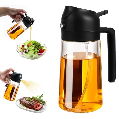 2-in-1 Ölsprüher für Speiseöl (470ml) – Ölsprühgerät für Küche, Heißluftfritteuse, Grillen & Backen | Mit Anti-Tropf Design | Ideal für Kochen, Braten und Salate (Transparente Flasche) von BellaGesundheit