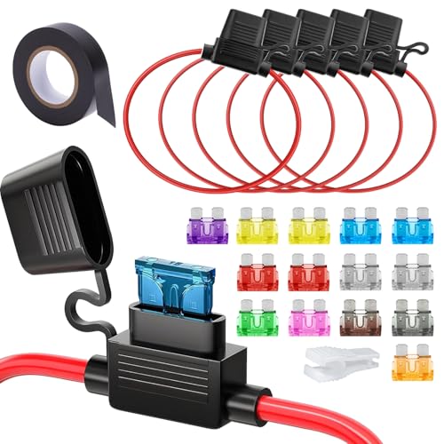 5pcs 12/16AWG Sicherungshalter mit Draht für Autos, 12V Inline Auto Flachsicherungshalter, Wasserdichter Kfz Sicherungshalter mit 14-teiligen Standard Flachsicherungen (2A 3A 5A 7.5A 10A 15A 20A 25A 3 5pcs 12/16AWG Sicherungshalter mit Draht für Autos, 12V Inline Auto Flachsicherungshalter, Wasserdichter Kfz Sicherungshalter mit 14-teiligen Standard Flachsicherungen (2A 3A 5A 7.5A 10A 15A 20A 25A 3 von BellaGesundheit