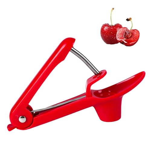 Kirschenentkerner– Edelstahl Obstkernentferner für Kirschen, Oliven & Beeren – Handliches Werkzeug zum Entkernen, leicht zu reinigen & langlebig (Rot) von BellaGesundheit