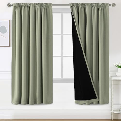 BellaHills 100% Blickdicht Vorhang mit Kräuselband 2er Set H214 x B132 cm Schlafzimmer Gardinen Blickdicht Verdunklungsvorhänge Thermal Curtains Blackout Vorhang, Salbei Hell von BellaHills