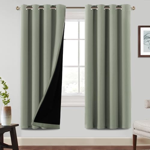 BellaHills 100% Blickdichte Vorhänge mit Ösen Gardienen 2er Set Wärmeisolierende Vorhänge Wohnzimmer Thermovorhang gegen Kälte Verdunkelungsvorhang, H 214 x B 132 cm, Salbei hell von BellaHills