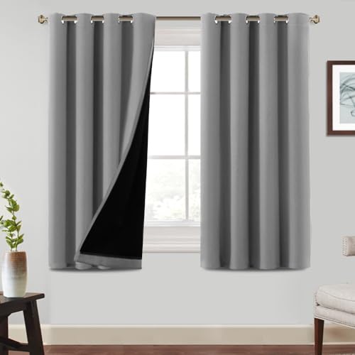 BellaHills 100% Blickdichte Vorhänge mit Ösen Gardinen 2 Stück H 145x B 140cm Verdunkelungsvorhang Taubengrau Thermovorhang Hitzeschutz, Ösenvorhang für Schlafzimmer Wohnzimmer von BellaHills