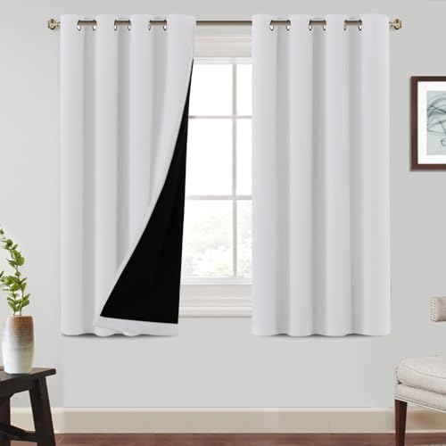 BellaHills 100% Blickdichte Vorhänge mit Ösen Gardinen Grau-weiß 2 Stück H 145 x B 140cm Verdunkelungsvorhang Thermovorhang Hitzeschutz, Ösenvorhang für Schlafzimmer Wohnzimmer von BellaHills