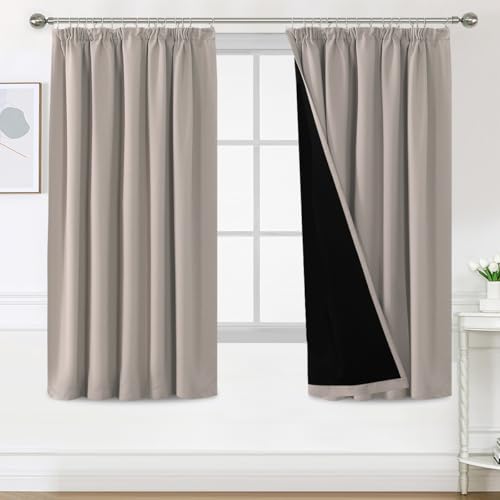BellaHills 100% Gardinen mit Kräuselband Blickdicht Vorhang Kälteschutz Verdunklungsvorhänge Gardinen Wohnzimmer, Schallschutz Vorhang 2er Set H175 x B140 cm, Natur von BellaHills