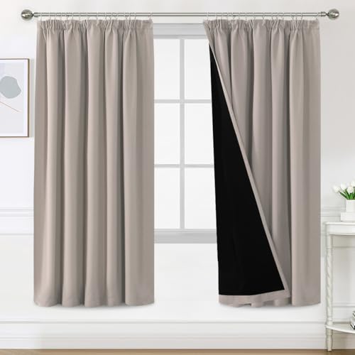 BellaHills 100% Gardinen mit Kräuselband Blickdicht Vorhang Kälteschutz Verdunklungsvorhänge Gardinen Wohnzimmer, Schallschutz Vorhang 2er Set H214 x B132 cm, Natur von BellaHills