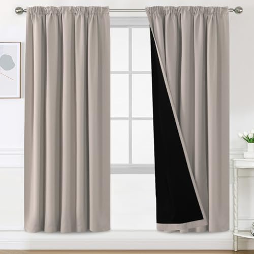 BellaHills 100% Gardinen mit Kräuselband Blickdicht Vorhang Kälteschutz Verdunklungsvorhänge Gardinen Wohnzimmer, Schallschutz Vorhang 2er Set H240 x B140 cm, Natur von BellaHills