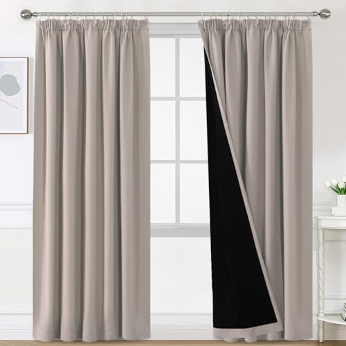 BellaHills 100% Gardinen mit Kräuselband Blickdicht Vorhang Kälteschutz Verdunklungsvorhänge Gardinen Wohnzimmer, Schallschutz Vorhang 2er Set H260 x B140 cm, Natur von BellaHills