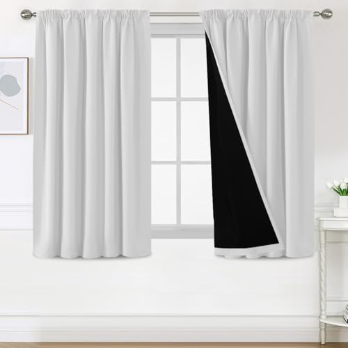 BellaHills 100% Thermovorhang Kälteschutz mit Kräuselband Gardinen Blickdicht 2er Set H145 x B140 cm Verdunklungsgardine Vorhänge Wohnzimmer Blackout Curtains, Vorhänge Kurz, Grau-weiß von BellaHills