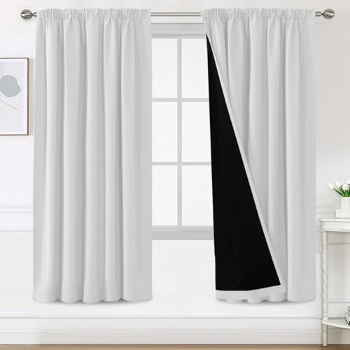 BellaHills 100% Thermovorhang Kälteschutz mit Kräuselband Gardinen Blickdicht 2er Set H214 x B132 cm Verdunklungsgardine Vorhänge Wohnzimmer Blackout Curtains, Vorhänge Kurz, Grau-weiß von BellaHills