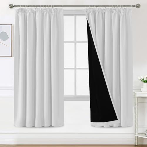 BellaHills 100% Thermovorhang Kälteschutz mit Kräuselband Gardinen Blickdicht 2er Set H225 x B140 cmm Verdunklungsgardine Vorhänge Wohnzimmer Blackout Curtains, Vorhänge Kurz, Grau-weiß von BellaHills