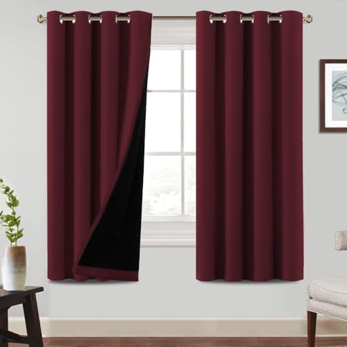 BellaHills 100% Verdunkelung Vorhang Blickdicht Gardienen Verdunklungsvorhänge mit Ösen Gardinen Blickdicht Thermovorhänge, H 175xB140cm, Burgundisch von BellaHills