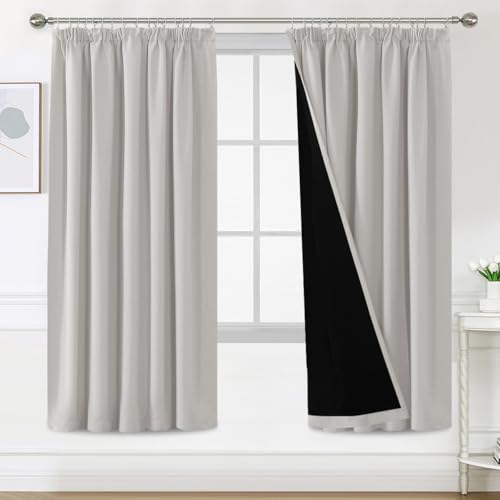 BellaHills 100% Vorhang Blickdicht mit Kräuselband 2er Set H214 x B132 cm Thermovorhang Kälteschutz Kurze Gardinen Verdunkelung Doppellagige Verdunklugsvorhänge, Pumice Stone von BellaHills
