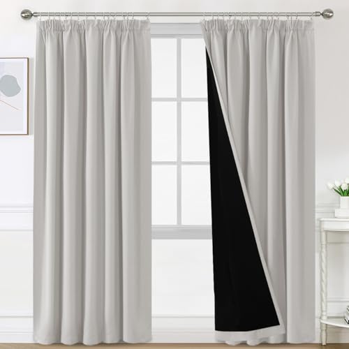 BellaHills 100% Vorhang Blickdicht mit Kräuselband 2er Set H240 x B132 cm Thermovorhang Kälteschutz Gardinen Verdunkelung Doppellagige Verdunklugsvorhänge, Pumice Stone von BellaHills