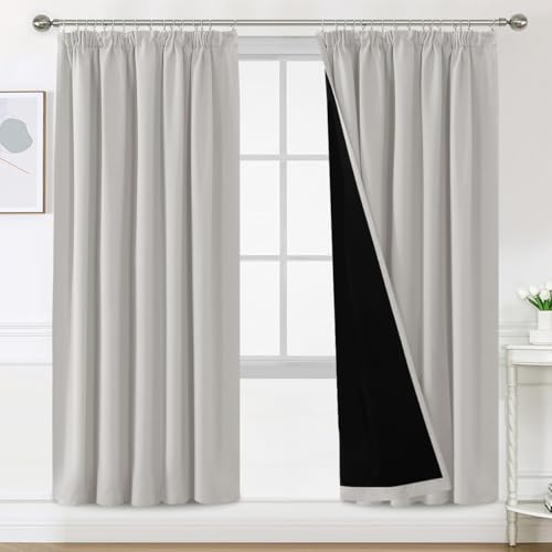 BellaHills 100% Vorhang Blickdicht mit Kräuselband 2er Set H240 x B140 cm Thermovorhang Kälteschutz Gardinen Verdunkelung Doppellagige Verdunklugsvorhänge, Pumice Stone von BellaHills