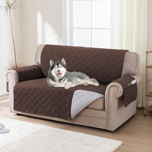 BellaHills 100% Wasserdicht Couch Überzug, Sofa Überzug 2 Sitzer (51x120cm), Sofa-Schutzhülle mit Rutschfester Unterlage Waschbar Sofa Überzug, Braun von BellaHills