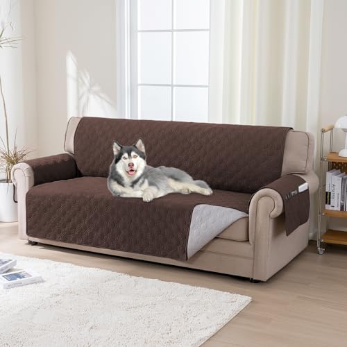 BellaHills 100% Wasserdicht Couch Überzug, Sofa Überzug 3 Sitzer (51x172cm), Sofa-Schutzhülle mit Rutschfester Unterlage für Wohnzimmer, Braun von BellaHills