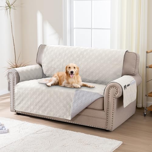 BellaHills 100% Wasserdicht Sofa Überzug, Sofaschoner rutschfest Sofa Schonbezüge Wohnzimmer Sessel Couch Überzug 2 Sitzer (51x120cm), Beige von BellaHills