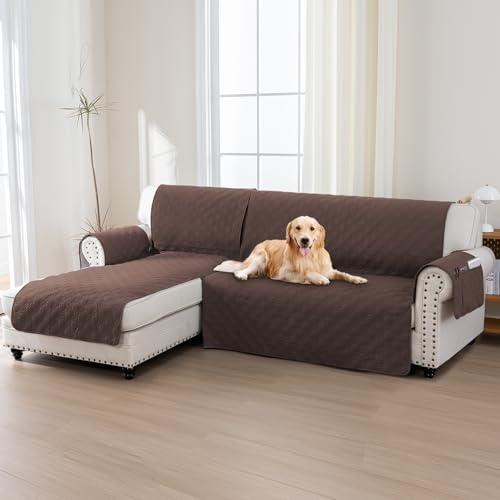 BellaHills 100% Wasserdicht Sofabezug L Form(247cm) 1/2/3/4 Sitzer Sofa Überzug Ecksofa U Form, Superweiche SofaÜberwurf für Wohnzimmer, Braun von BellaHills