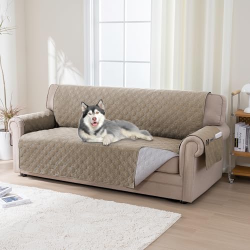 BellaHills 100% Wasserdicht Sofabezug Übergröße 3 Sitzer (51x198cm), Waschbar Sofa Auflage Pets Dog Couch Überzug Anti-rutsch Universal Sofa Überzug, Taupe von BellaHills