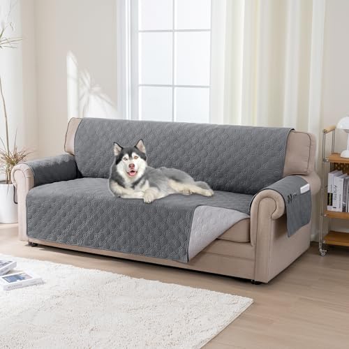 BellaHills 100% Wasserdicht Sofaüberzug 3 Sitzer (51x172cm), Waschbar Sofaüberwurf für Kinder Hunde, Weicher Möbelschutz Couchbezug mit Gummiband, Grau von BellaHills