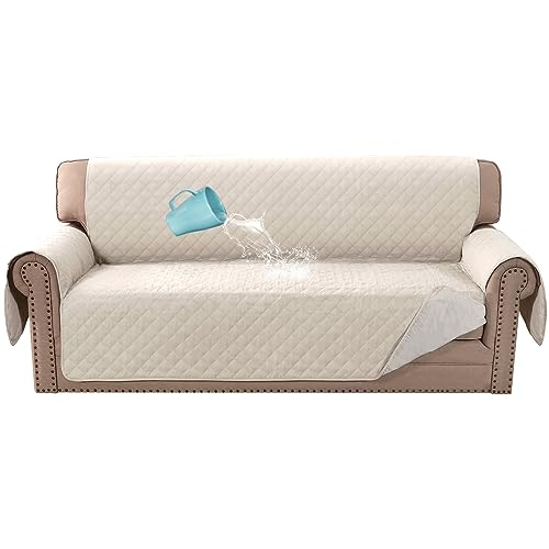 BellaHills 100 % wasserdichte Sofabezüge für 4-Sitzer, übergroße Sofabezug, rutschfeste Sofabezug mit elastischen Bändern, waschbarer Möbelschutz für Kinder (XL-Sofa 198 cm, Elfenbein) von BellaHills